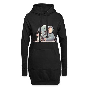 Câlin Éléphant Et Souris Amoureux - Sweat-shirt à capuche long Femme - noir - Devant