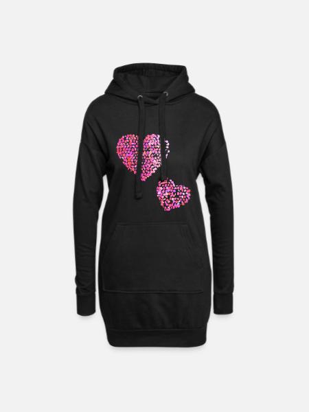 Zwei rosa Herzen - Hoodie-Kleid - Schwarz