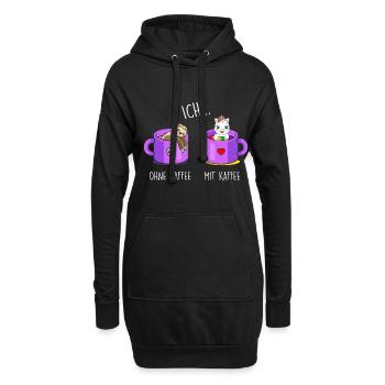 Ich ohne Kaffee Ich mit Kaffee Einhorn Kaffee - Hoodie-Kleid - Schwarz - Vorne