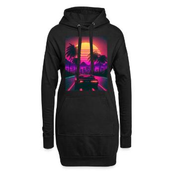 Synthesizer Synthwave Retrowave Skyline Car - Hoodie-Kleid - Schwarz - Vorne
