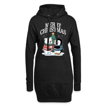 Ours polaire Pingouin Noël Joyeux Noël Mignon - Sweat-shirt à capuche long Femme - noir - Devant
