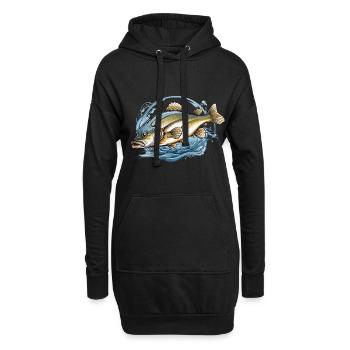 Ästhetischer Fischer Fisch Illustration Angel - Hoodie-Kleid - Schwarz - Vorne