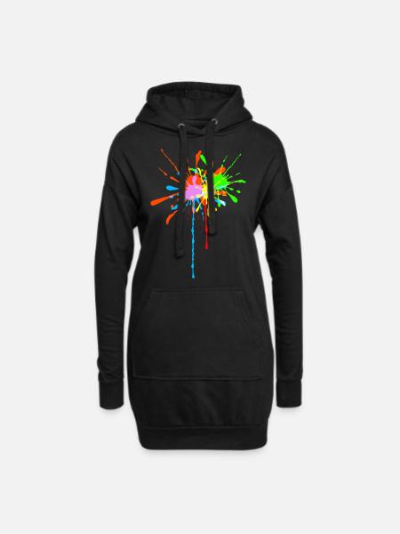 Farbspritzer, bunt, Farbkleckse, stylish, Farbe - Hoodie-Kleid - Schwarz