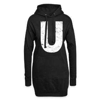Lettre u - Sweat-shirt à capuche long Femme - noir - Devant