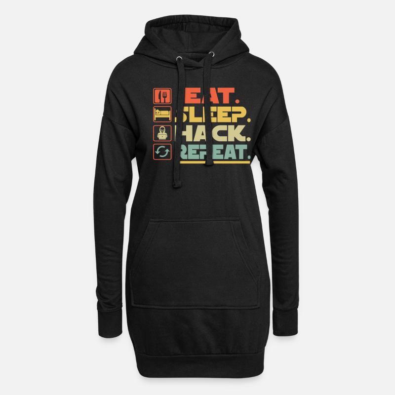 Eat Sleep Hack Repeat - Hoodie-Kleid - Schwarz