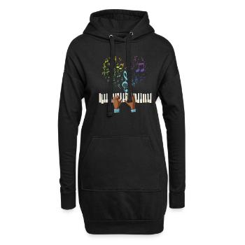 Piano Coeur Notes De Musique Treble Clef Piano - Sweat-shirt à capuche long Femme - noir - Devant