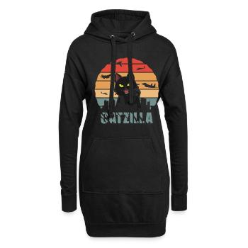 Chat Film Catzilla Chat Noir - Sweat-shirt à capuche long Femme - noir - Devant
