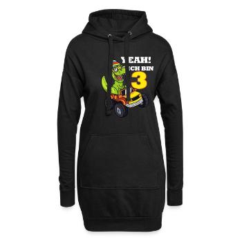 Kinder Geburtsag Dino Ich Bin 3 2018 Geboren - Hoodie-Kleid - Schwarz - Vorne