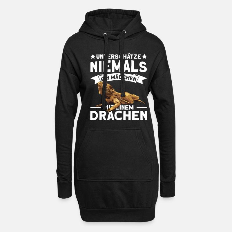 Reptil Mädchen Bartagame Geschenk - Hoodie-Kleid - Schwarz