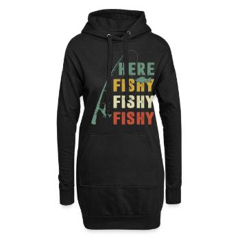 Here Fishy Fishy Fishy Vintage Retro - Hoodie-Kleid - Schwarz - Vorne