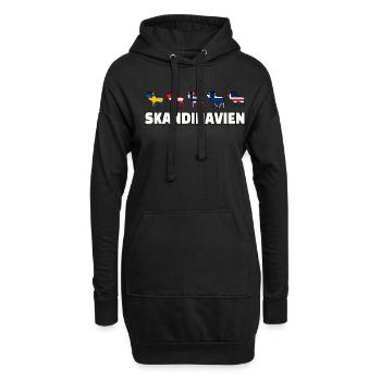 Skandinavische Länder Flaggen mit Elch - Hoodie-Kleid - Schwarz - Vorne