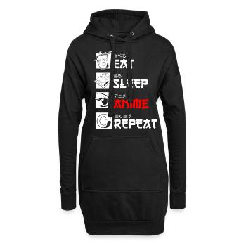 Anime Eat Sleep Anime Repeat Kanji Japon - Sweat-shirt à capuche long Femme - noir - Devant