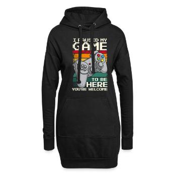 J’ai mis mon jeu en pause pour être ici - Sweat-shirt à capuche long Femme - noir - Devant