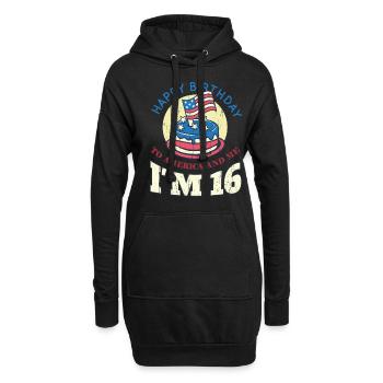 US America Flag Cake Birth Age 16 USA 4th Of July - Hoodie-Kleid - Schwarz - Vorne