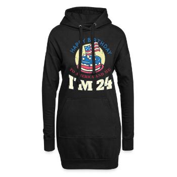 US America Flag Cake Naissance Age 24 USA 4th Of July - Sweat-shirt à capuche long Femme - noir - Devant