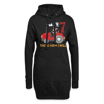 Birth Born Age 7 Year Old Farmer Farm Cow Tractor - Hoodie-Kleid - Schwarz - Vorne
