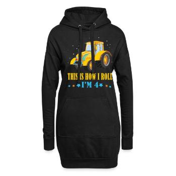 Birth Born Age 4 Year Old Farmer Roll Tractor - Hoodie-Kleid - Schwarz - Vorne
