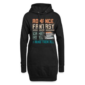 Lecture de romans d’amour, de fantasy ou de romans policiers - Sweat-shirt à capuche long Femme - noir - Devant