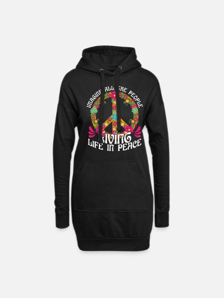 Symbol des Weltfriedens Blumen Stellen Sie sich vor - Hoodie-Kleid - Schwarz