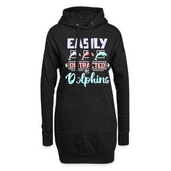 Easily distracted by dolphins - Hoodie-Kleid - Schwarz - Vorne