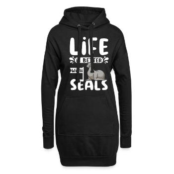 Life is better with seals - Hoodie-Kleid - Schwarz - Vorne