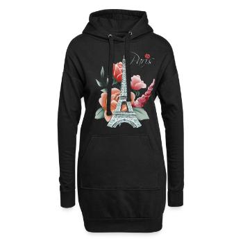 Tour Eiffel-Roses-Amour-Paris-Français-Amour-Fra - Sweat-shirt à capuche long Femme - noir - Devant