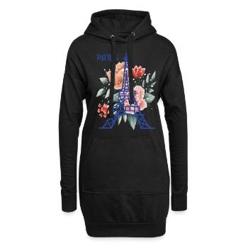 Paris Bouquet Roses Tour Eiffel Français Love F - Sweat-shirt à capuche long Femme - noir - Devant