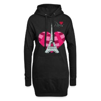 Paris-Herz-Liebes-Eiffelturm-Frankreich-Andenken-f - Hoodie-Kleid - Schwarz - Vorne