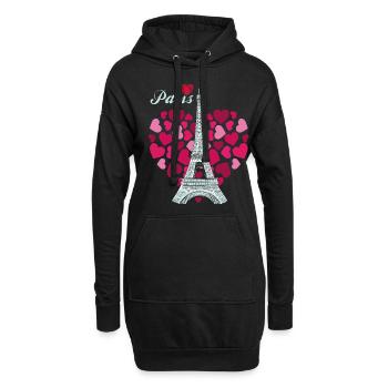 Französische Liebe Liebes-Paris-Herz-Eiffelturm-An - Hoodie-Kleid - Schwarz - Vorne