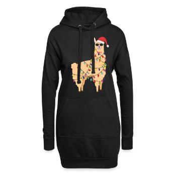 Alpaga Lumières de Noël Lama Décembre Noël - Sweat-shirt à capuche long Femme - noir - Devant