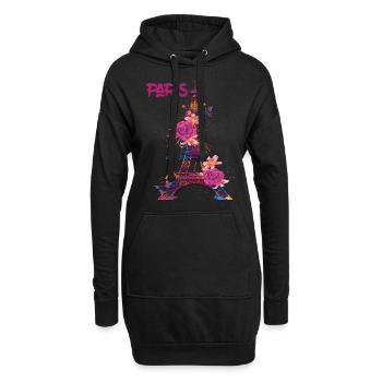 Paris-Roses-Tour Eiffel-Souvenir-France-Français - Sweat-shirt à capuche long Femme - noir - Devant