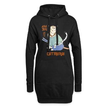 Katze Samurai Catmurai Japanischer Krieger Lustige - Hoodie-Kleid - Schwarz - Vorne