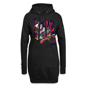 Samouraï Dragon Guerrier Ninja Fille Japonaise Ku - Sweat-shirt à capuche long Femme - noir - Devant