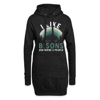 J’aime le bison et 3 personnes vache bison buffle - Sweat-shirt à capuche long Femme - noir - Devant