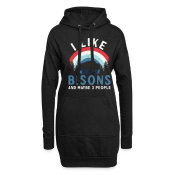 J’aime le bison et 3 personnes vache bison buffle - Sweat-shirt à capuche long Femme - noir - Devant