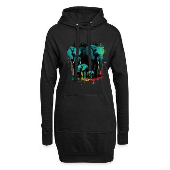 Elefanten Familie - Hoodie-Kleid - Schwarz - Vorne