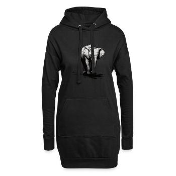 Elefant Kunstvoller Schablonendruck - Hoodie-Kleid - Schwarz - Vorne
