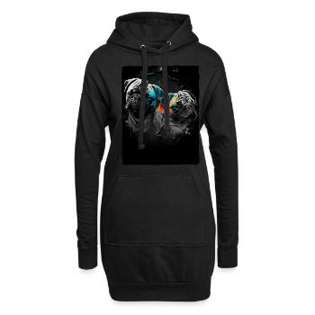 Portrait de carlin - Sweat-shirt à capuche long Femme - noir - Devant