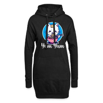 Niedliche Katze isst Ramen - Anime - Manga - Hoodie-Kleid - Schwarz - Vorne