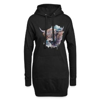 Highland Cattle Aquarelle Portrait - Sweat-shirt à capuche long Femme - noir - Devant