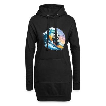 Panda ours surfant sur la grosse vague - Sweat-shirt à capuche long Femme - noir - Devant