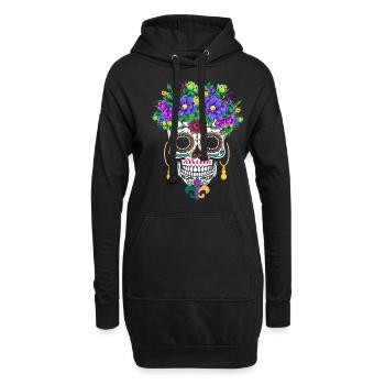 Mardi Gras Masque Fleur Sucre Dia de Los Muertos - Sweat-shirt à capuche long Femme - noir - Devant