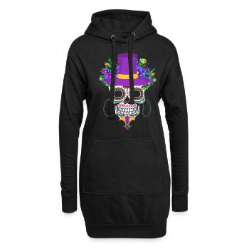 Dia De Los Muertos Mardi Gras Costume Fleur Sucre - Sweat-shirt à capuche long Femme - noir - Devant