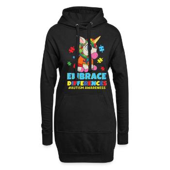 Verschiedene bunte Puzzle Einhorn Autismus Bewusstsein - Hoodie-Kleid - Schwarz - Vorne