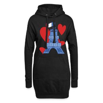 Niedliche Eiffelturm Paris Kawaii Pariser Andenken - Hoodie-Kleid - Schwarz - Vorne