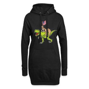 Dinosaurier Geschenk 4th Of July Faultier USA - Hoodie-Kleid - Schwarz - Vorne