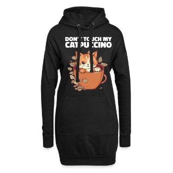 Catpuccino Katze in Kaffee-Tasse - Hoodie-Kleid - Schwarz - Vorne