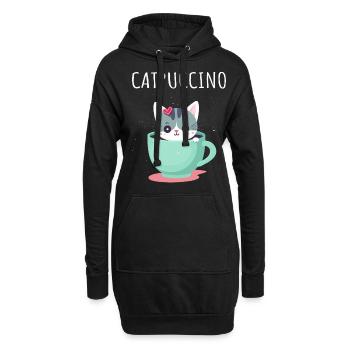 Catpuccino Katze in Kaffee-Tasse - Hoodie-Kleid - Schwarz - Vorne