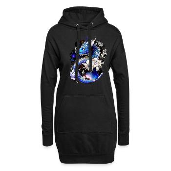 Dragon, Fleurs, Fantaisie, Galaxie, Style en détresse - Sweat-shirt à capuche long Femme - noir - Devant