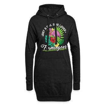 Flamingo Mädchen - Hoodie-Kleid - Schwarz - Vorne